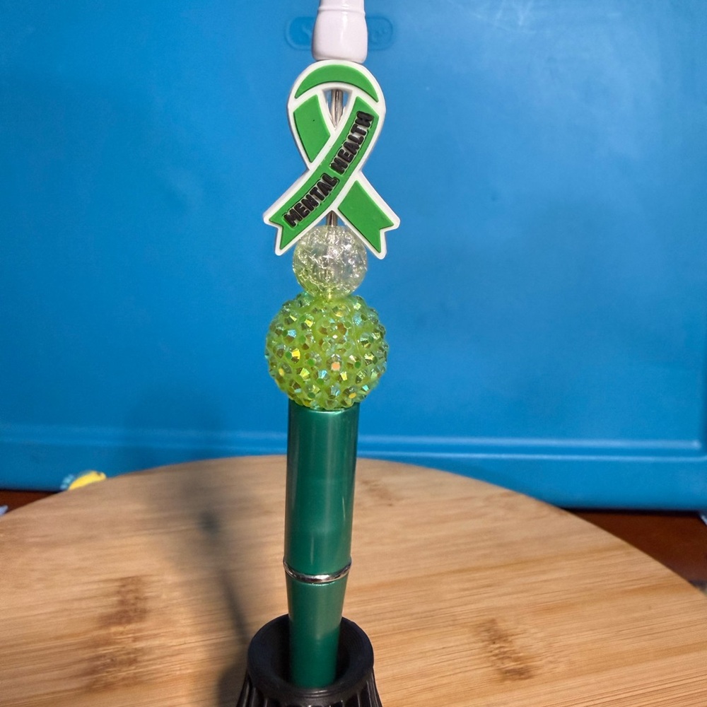 Green Beaded Pen Mental Health Ribbon